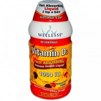Wellesse Premium Liquid Supplements, Vitamin D3, Natural Berry Flavor, 1000 IU, 16 fl oz (480 ml)